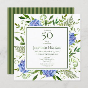 50e Birthday Blue Hydrangeas Kaart