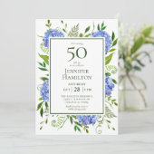 50e Birthday Blue Hydrangeas Kaart (Staand voorkant)