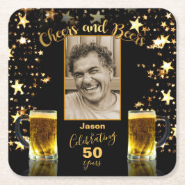 50e Birthday Cheers and Beers Black and Gold Kartonnen Onderzetters