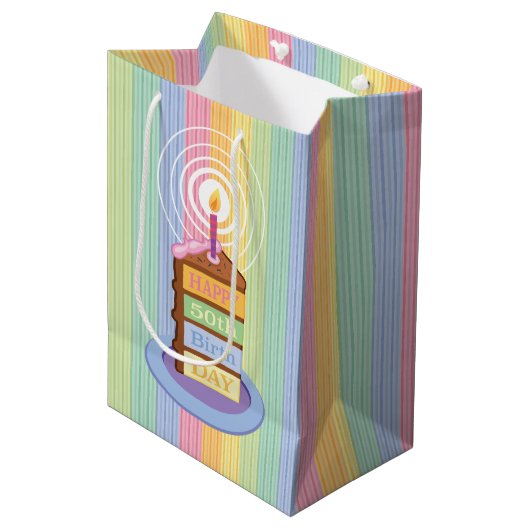 50e Birthday Chocolate Rainbow Layered Cake Slice Medium Cadeauzakje (Voorkant Gekanteld)