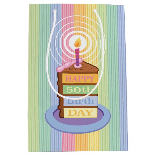 50e Birthday Chocolate Rainbow Layered Cake Slice Medium Cadeauzakje (Voorkant)