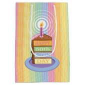 50e Birthday Chocolate Rainbow Layered Cake Slice Medium Cadeauzakje (Achterkant)