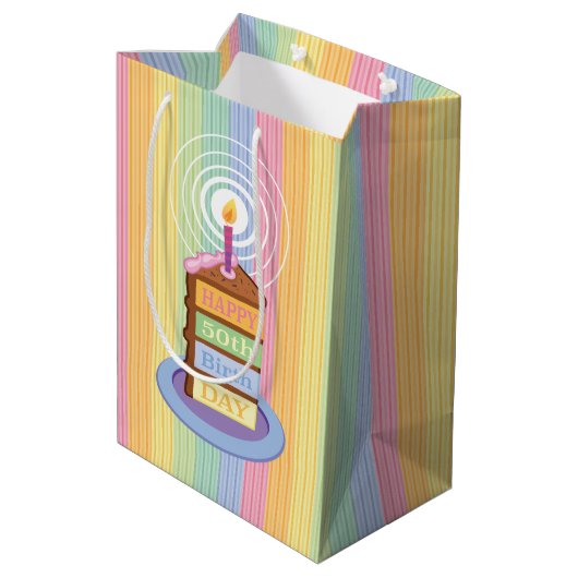 50e Birthday Chocolate Rainbow Layered Cake Slice Medium Cadeauzakje (Achterkant Gekanteld)