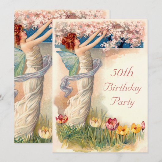 50e Birthday  Fairy Blossom Kaart (Voorkant / Achterkant)