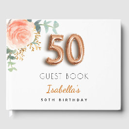 50e Birthday floral roos Gold eucalyptus name Gastenboek