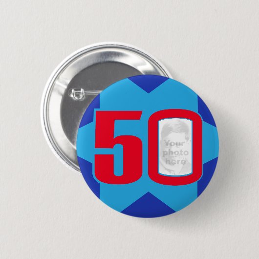 50e Birthday-foto-sterknop/badge Ronde Button 5,7 Cm (Voorkant /achterkant)