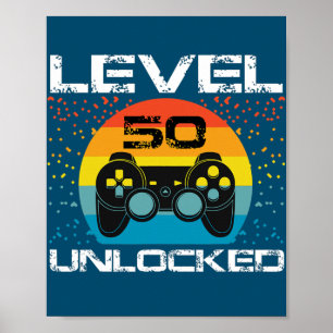 50e Birthday Gamer Party Level 50 Unlocked Funny Poster