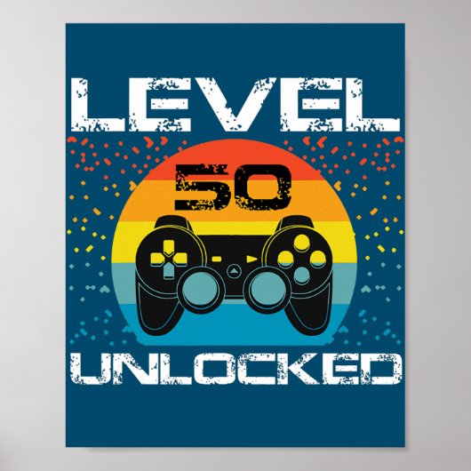 50e Birthday Gamer Party Level 50 Unlocked Funny Poster (Voorkant)