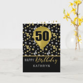 50e Birthday Gold- en Silver Confetti-ballon Kaart (Gele Bloem)