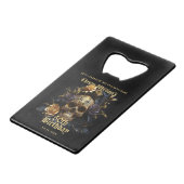 50E BIRTHDAY GOLD SKULL ROOS HALLOWEEN PARTIJ CREDITKAART FLESSENOPENER (Voorkant Gekanteld)