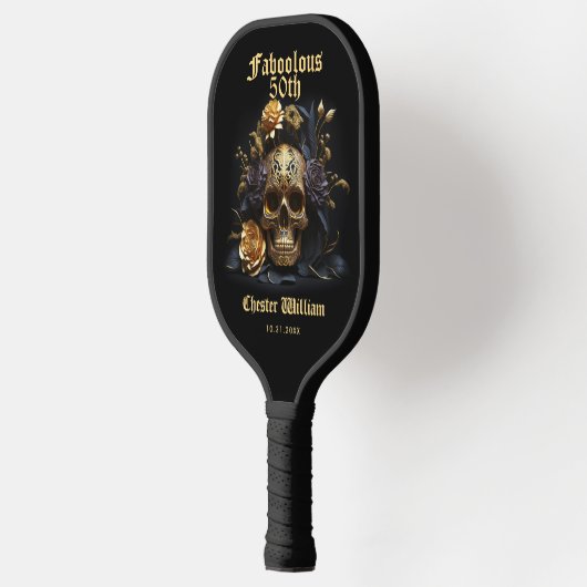 50E BIRTHDAY GOLD SKULL ROOS HALLOWEEN PICKLEBALL PADDLE (Links)