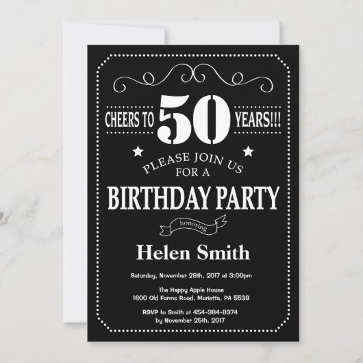 50e Birthday Invitation Chalkboard Kaart (Voorkant)