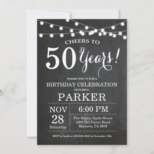 50e Birthday Invitation Chalkboard Kaart (Voorkant)