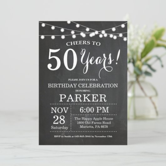 50e Birthday Invitation Chalkboard Kaart (Staand voorkant)