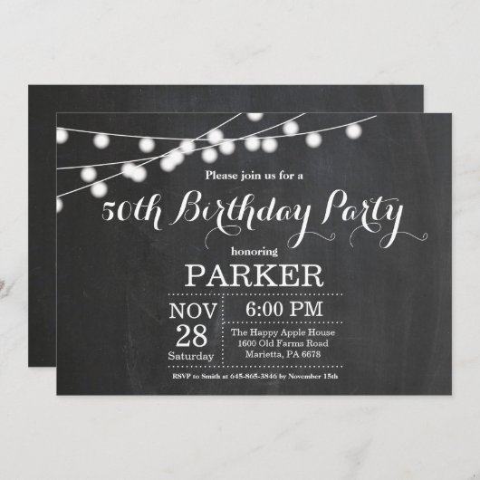 50e Birthday Invitation Chalkboard Kaart (Voorkant / Achterkant)