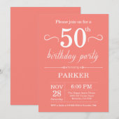 50e Birthday Invitation Coral Kaart (Voorkant / Achterkant)