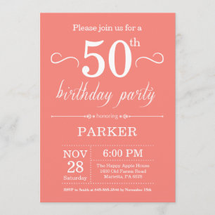 50e Birthday Invitation Coral Kaart