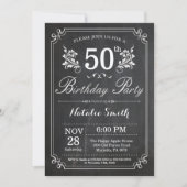 50e Birthday Invitation Floral Chalkboard Kaart (Voorkant)