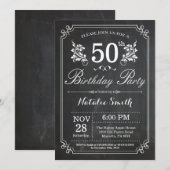 50e Birthday Invitation Floral Chalkboard Kaart (Voorkant / Achterkant)