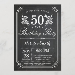 50e Birthday Invitation Floral Chalkboard Kaart