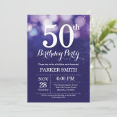 50e Birthday Invitation Navy Blue Kaart (Staand voorkant)