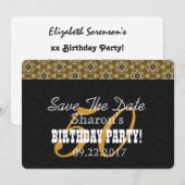 50e BIRTHDAY PARTIJ voor haar zwart-wit H04BZ Save The Date (Voorkant / Achterkant)