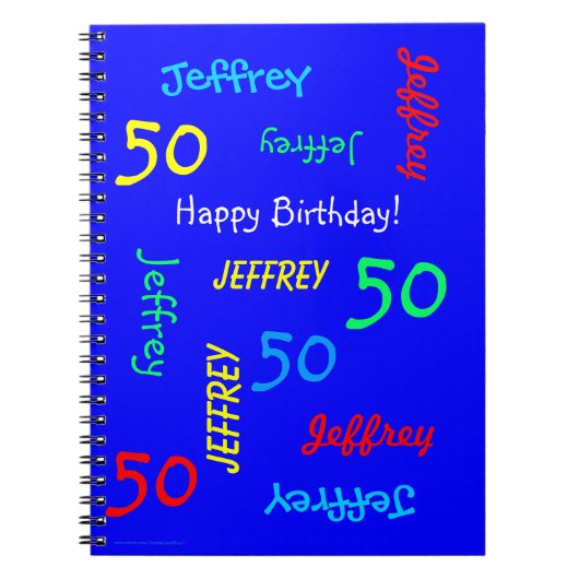 50e Birthday Party Blue Guest Book, Name Spiral Notitieboek (Voorkant)