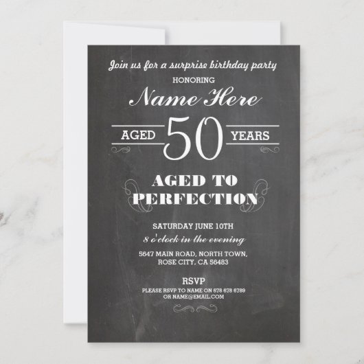 50E BIRTHDAY PARTY CHALKBOARD SURPRISE INVITE KAART (Voorkant)