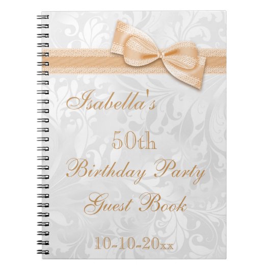 50e Birthday Party Damask and Bow Notitieboek (Voorkant)