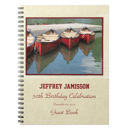 50e Birthday Party Guest Book, Red Canoes Spiral Notitieboek (Voorkant)