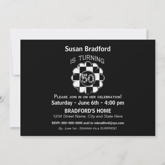 50E BIRTHDAY PARTY INVITATION - BLK/WHT ENVELOPE KAART (Achterkant)