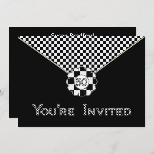 50E BIRTHDAY PARTY INVITATION - BLK/WHT ENVELOPE KAART (Voorkant / Achterkant)
