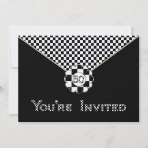 50E BIRTHDAY PARTY INVITATION - BLK/WHT ENVELOPE KAART