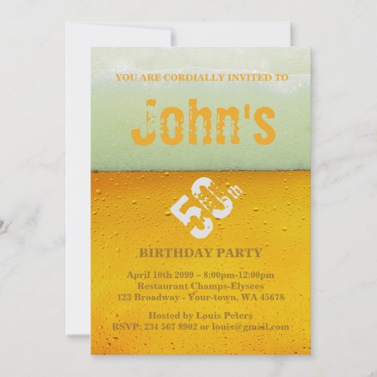 50e, Birthday Party Man, uitnodiging voor vers bie (Voorkant)
