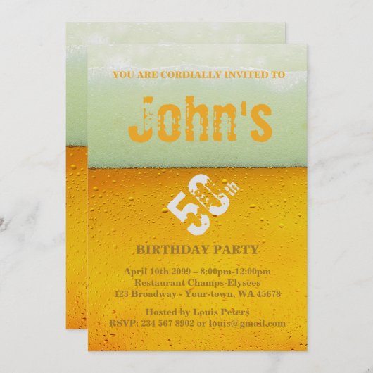 50e, Birthday Party Man, uitnodiging voor vers bie (Voorkant / Achterkant)