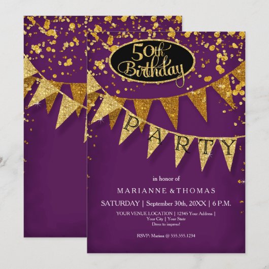 50e Birthday Party Pennant Banner Confetti Kaart (Voorkant / Achterkant)