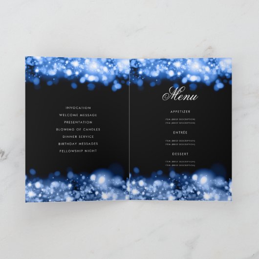 50e Birthday Party Program Menu Lights Navy (Binnen)