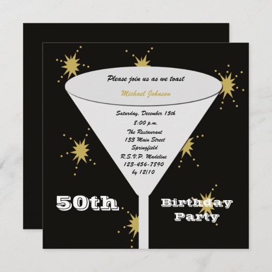 50e BIrthday Party uitnodiging Goud 50e Toast (Voorkant / Achterkant)
