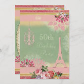 50e Birthday Pink Eiffel Tower en Chandelier Kaart (Voorkant / Achterkant)