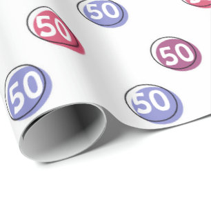 50e Birthday Polka Dots on White Cadeaupapier