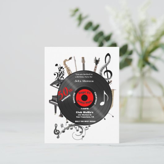 50e Birthday Record Musical Instruments Party Kaart (Staand voorkant)