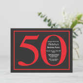 50e Birthday Red en zwart karton Kaart (Staand voorkant)