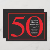50e Birthday Red en zwart karton Kaart (Voorkant / Achterkant)