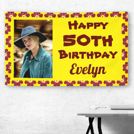 50e Birthday Red Flower foto Spandoek