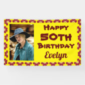 50e Birthday Red Flower foto Spandoek (Horizontaal)