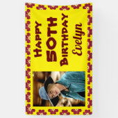 50e Birthday Red Flower foto Spandoek (Verticaal)