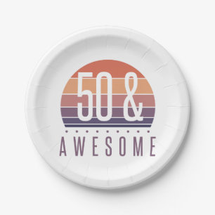 50e Birthday Retro Sunset Papieren Bordje