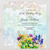 50e Birthday-uitnodiging wilde bloemen Kaart (Voorkant / Achterkant)