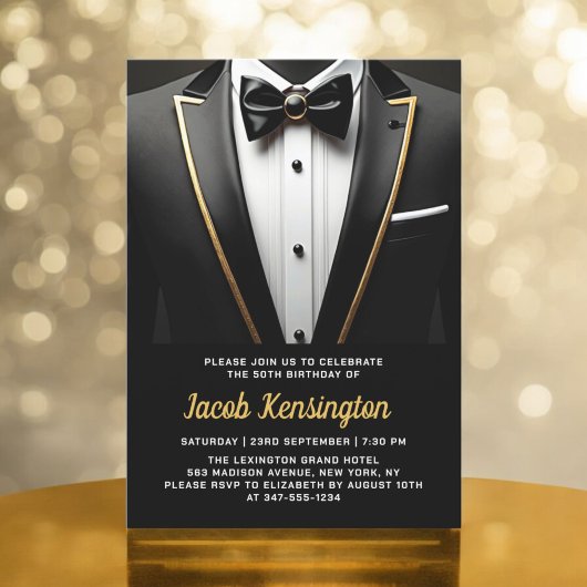 50e Black and Gold Tuxedo verjaardagsfeest Kaart