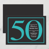 50e Blauwgroen verjaardag en zwart karton Kaart (Voorkant / Achterkant)